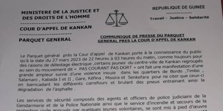 KANKAN : Au moins 22 personnes dont des mineurs arrêtés après les manifestations contre les délestages (Communiqué parquet)