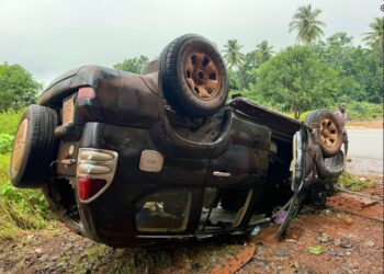 ACTUALITES- Frayeur sur la route de Télimélé : un véhicule se renverse, aucun mort